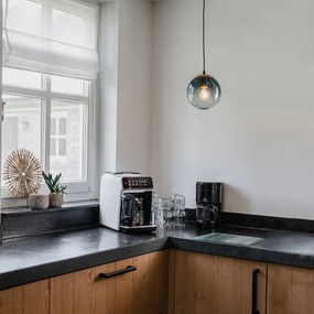 Lampă suspendată Art Deco din alamă cu sticlă albastră ocean 20 cm - Pallon