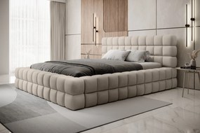 Pat tapitat cu somiera rabatabila si lada depozitare, 180x200 cm, ELTAP, BE-DIZ-MET-18TOU, Dizzle, metal/poliester, bej