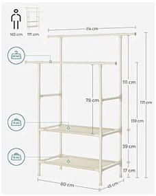 Suport pentru umerase cu rafturi, Songmics, Alb, 70 Kg, RDR02WT, 171 x 114 x 45 cm