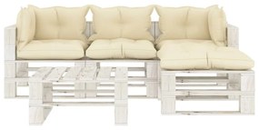 Set mobilier de gradina din paleti cu perne crem, 5 piese, lemn