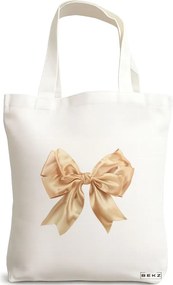 Sacosa de Panza pentru Cumparaturi, Geanta Tote, model Goldie bow 38 x 34.5 cm, Alba, BEKZ®