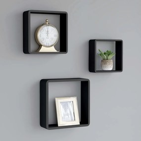 vidaXL Rafturi de perete cub, 3 buc., negru, MDF