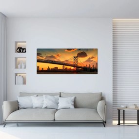 Tablou - Apus de soare peste Podul Ben Franklin, Philadelphia (120x50 cm)