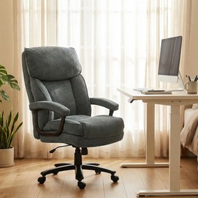 HOMCOM Scaun de Birou cu Spătar Înalt și Înălțime Reglabilă, 68,5x79x117-125 cm, Gri | Aosom Romania