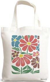 Sacosa de Panza pentru Cumparaturi, Geanta Tote Boho Style 8, 38x34.5 cm, Alba, BEKZ®
