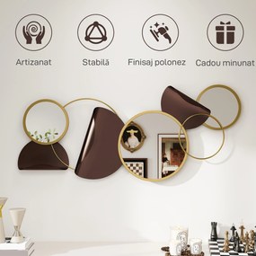 HOMCOM Oglindă Modernă Rotundă de Perete cu Decorațiune 101x41.5 cm, Auriu | Aosom Romania