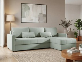 Canapea extensibila in forma de L reversibila VENORIA 220x143 cm, verde deschis + 2 perne GRATUIT