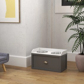 PawHut Boluri Înălțate pentru Câini din Oțel Inoxidabil și Lemn cu Sertar, 60x30x36 cm, Gri | Aosom Romania