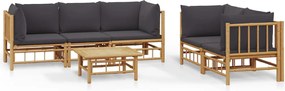 vidaXL Set mobilier de grădină cu perne gri închis, 6 piese, bambus