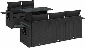 vidaXL Set mobilier de grădină cu perne, 6 piese, negru, poliratan
