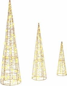 vidaXL Brad de Crăciun cu 90 LED 3 pcs Alb cald 20 x 20 x 80 cm PET