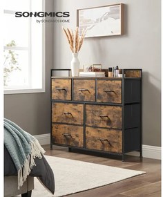 Comoda Cu 7 Sertare, Maro Rustic Și Negru, 98 Cm