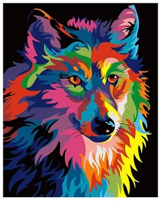 Pictura pe numere cu un cadru "Lup colorat" 50x40 cm