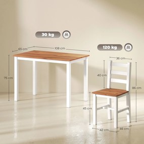 HOMCOM Set de masă, masă de cină, 4 scaune, set de dining, pin, maro + alb | Aosom Romania