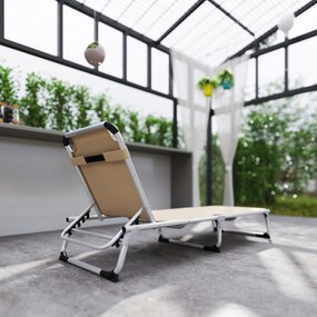 Outsunny Șezlong de plajă, Pliabil cu suport pentru cap, spătar reglabil, aluminiu și textilene, bej | Aosom Romania