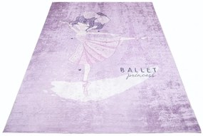 Covor violet pentru copii cu un motiv de balerină la Turnul Eiffel Lăţime: 160 cm | Lungime: 220 cm