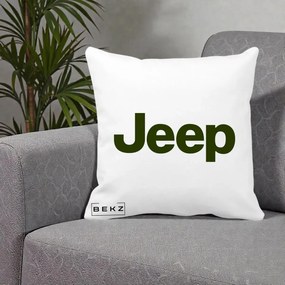 Perna Personalizata cu emblema Jeep, 40x40 cm, Alba Mata, Husa Detasabila, Perna Inclusa, BEKZ®