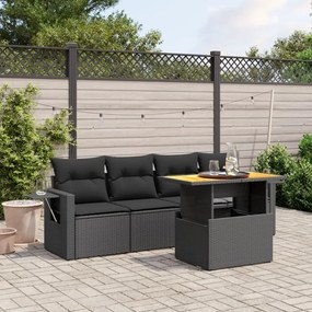 3271629 vidaXL Set mobilier de grădină cu perne, 5 piese, negru, poliratan