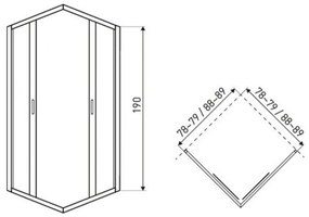 Cabină de duș pătrată Tiara Square Gold 90x90 cm fără cădiță de duș