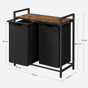 Coș de rufe cu poliță BERGEN, 2x46L, negru/maro Vasagle