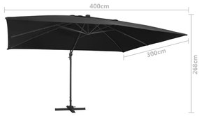 Umbrela suspendata cu LED si stalp aluminiu negru 400x300 cm Negru, 400 x 300 cm