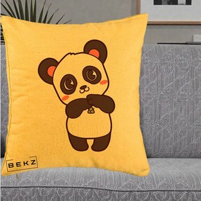Perna Personalizata Panda Kawaii cu Bambus, 40x40 cm, Galben, Husa Detasabila, Perna Inclusa, BEKZ®
