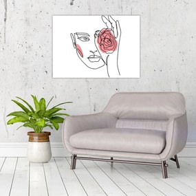 Tablou pe sticlă - Linie de artă față cu trandafir (70x50 cm)