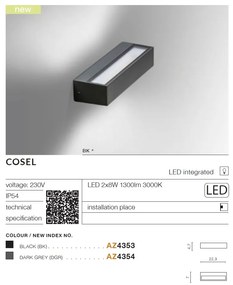 Aplica LED de exterior ambientala IP54 COSEL gri inchis