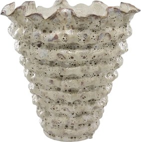 Vază din ceramică crem antichizat cu striații, H30/D30 cm