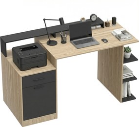 HOMCOM Masă pentru calculator cu spațiu de depozitare și rafturi, birou modern pentru birou și cameră de lucru, 140 cm, stejar | Aosom Romania