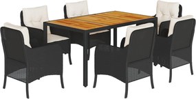 vidaXL Set mobilier de grădină cu perne, 7 piese, negru, poliratan