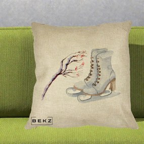 Perna Decorativa Patine cu Ramuri Inzapezite, 40x40 cm, Crem, Husa Detasabila, Perna Inclusa, BEKZ®