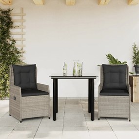 vidaXL Set mobilier de grădină cu perne, 3 piese,gri deschis,poliratan