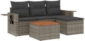 vidaXL Set canapea de grădină cu perne, 5 piese, gri, poliratan