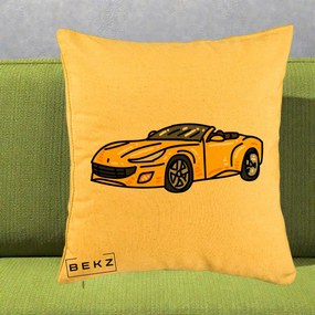Perna Personalizata Masina Cabriolet Galbena Grafic, 40x40 cm, Galben, Husa Detasabila, Perna Inclusa, BEKZ®