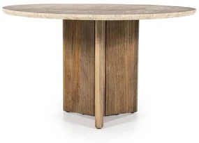 Masa rotunda din lemn de mango si travertin Sara 130 cm