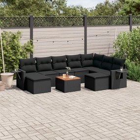 vidaXL Set canapele de grădină cu perne, 10 piese, negru, poliratan