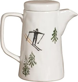 Ceainic din ceramică albă cu motive de iarnă pictate manual, 11,5 × 9 cm, „Slalom"