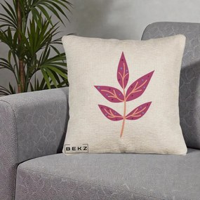 Perna Decorativa Ramura Botanica Mov, 40x40 cm, Bej Canapea, Husa Detasabila, Perna Inclusa, BEKZ®