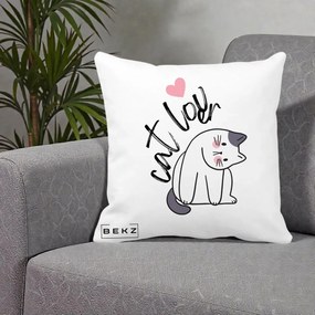 Perna Personalizata Cat Lover Pisica Ilustratie Linie, 40x40 cm, Alba Mata, Husa Detasabila, Perna Inclusa, BEKZ®