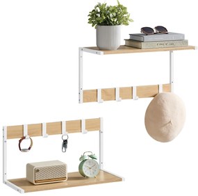 Polita de perete cu carlige VELORY set 2 buc 50x24,2 cm, alb/dub sonoma