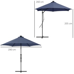 Outsunny Umbrelă de grădină, Umbrelă cu braț, LED-uri, Modul solar, rezistent la intemperii, inclusiv husă de protecție, Ø290 x 260 cm, Albastru închis | Aosom Romania