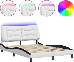 vidaXL Cadru de pat cu LED fără saltea, Hvar, alb/negru, 140x190 cm