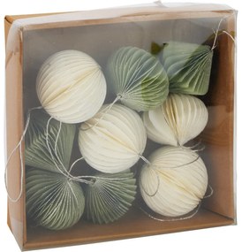 Set de 9 ornamente de Crăciun, alb-verde, 6 cm, fagure de miere