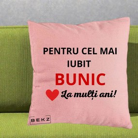 Cadou pentru Bunic - Perna Personalizata Pentru Cel Mai Iubit Bunic La Multi Ani Rosu, 40x40 cm, Roz, Husa Detasabila, Perna Inclusa, BEKZ®