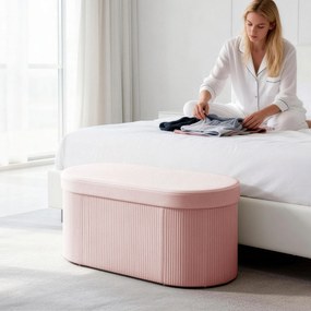 HOMCOM Pouf pliabil cu spațiu de depozitare modern, tapițat cu catifea, 72L, pentru living și dormitor, 76x38x35 cm, Roz | Aosom Romania