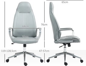 HOMCOM Fotoliu birou fauteuil de birou înălțime reglabilă funcție de balans cu rotile pivotante 68 x 65 x 119-128,5 cm gri | Aosom Romania