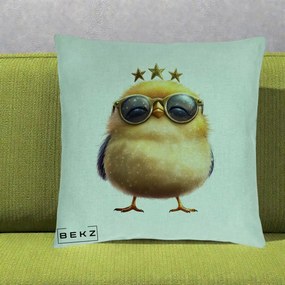 Perna Decorativa Pui Gold Star cu Ochelari Aurii, 40x40 cm, Verde Menta, Husa Detasabila, Perna Inclusa, BEKZ®