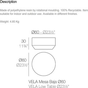 Masuta cafea de exterior / interior design ultra-modern premium D-60cm VELA