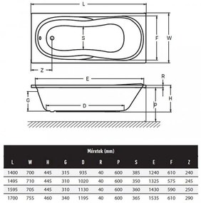Cadă de baie dreaptă Malawi 170, cu picioare